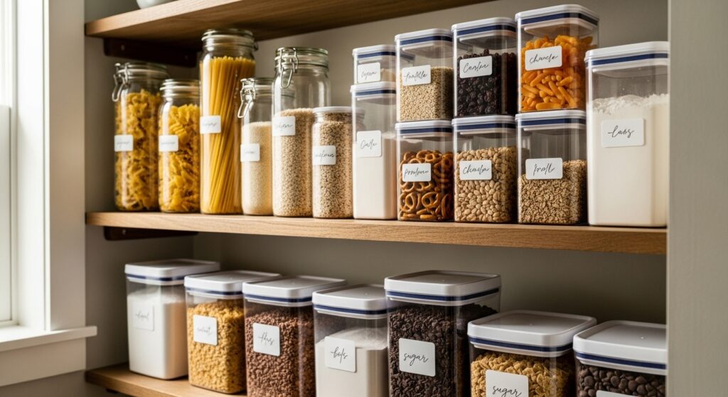 Foto de recipientes organizados com diferentes tipos de alimentos